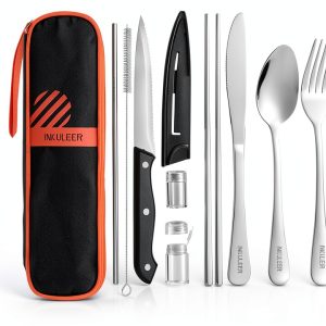 Camping Cutlery Set 9-Piece Stainless Steel Kit by INKULEER with Bag-0