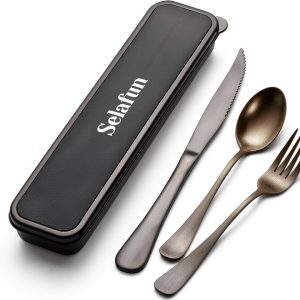Travel Set 4-Piece Portable Silverware Utensils Selafun Matte Black-0
